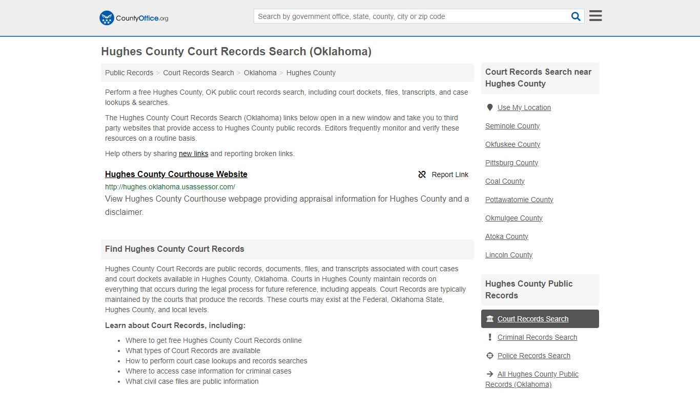 Hughes County Court Records Search (Oklahoma) - County Office