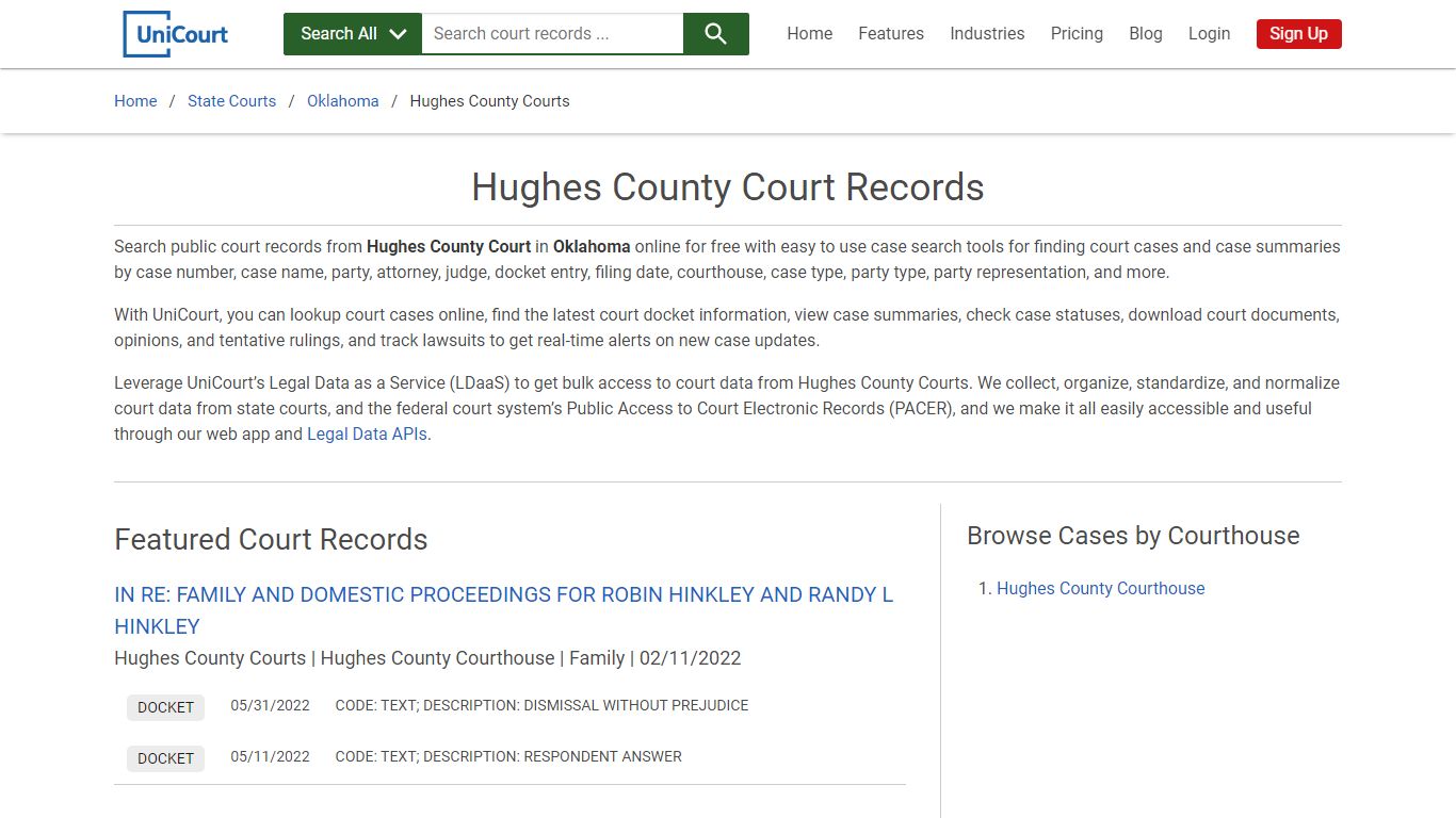 Hughes County Court Records | Oklahoma | UniCourt