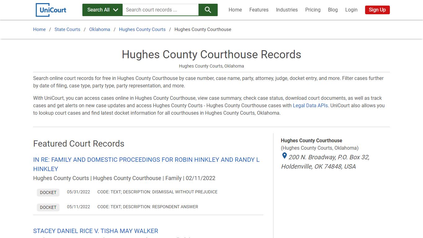 Hughes County Courthouse Records | Hughes | UniCourt